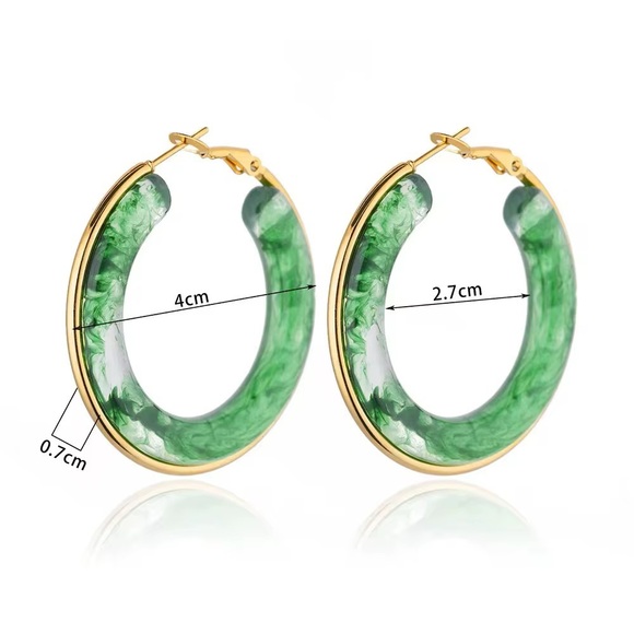 Marble Accented 18k Gold-Plated Stainless Steel Hoop Earrings - Picture 5 of 7
